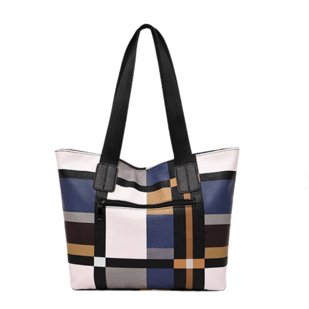 Cartera Bolso A Cuadros Cuero Pu Y Asas