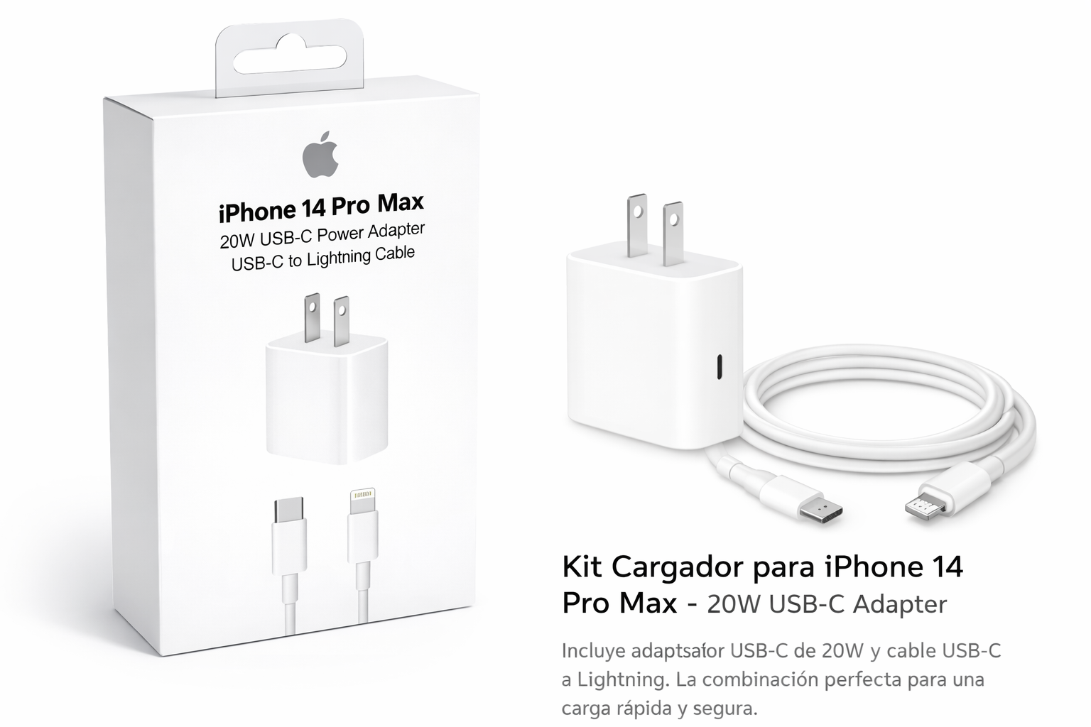 CABLE Y CUBO PARA IPHONE 14 PRO MAX C A LIGHTNING